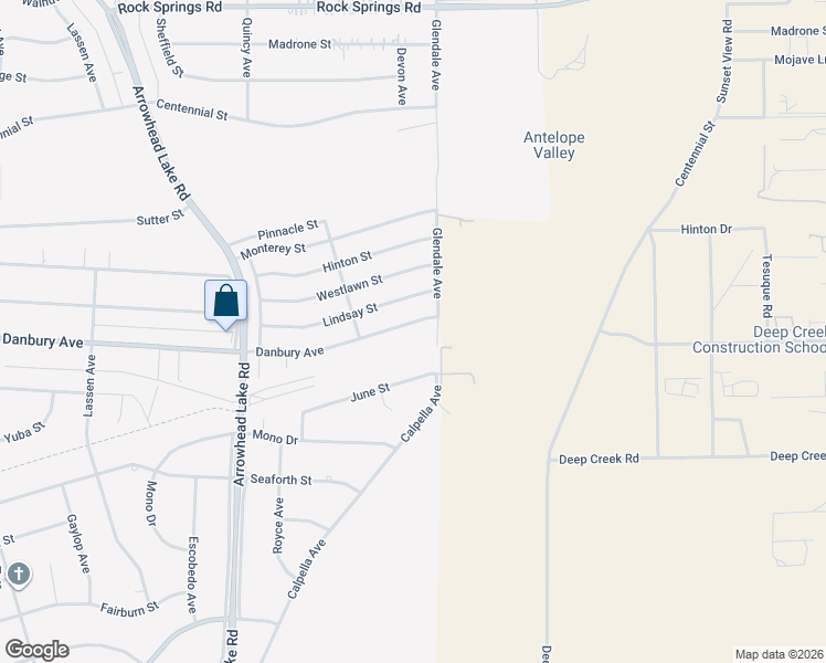 map of restaurants, bars, coffee shops, grocery stores, and more near 19233 Danbury Avenue in Hesperia