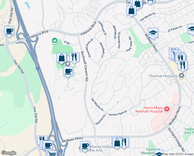 map of restaurants, bars, coffee shops, grocery stores, and more near 24452 Hampton Drive in Santa Clarita