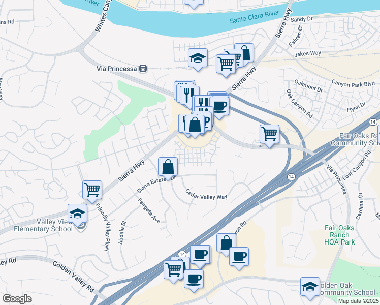 map of restaurants, bars, coffee shops, grocery stores, and more near 18802 Vista Del Canon in Santa Clarita