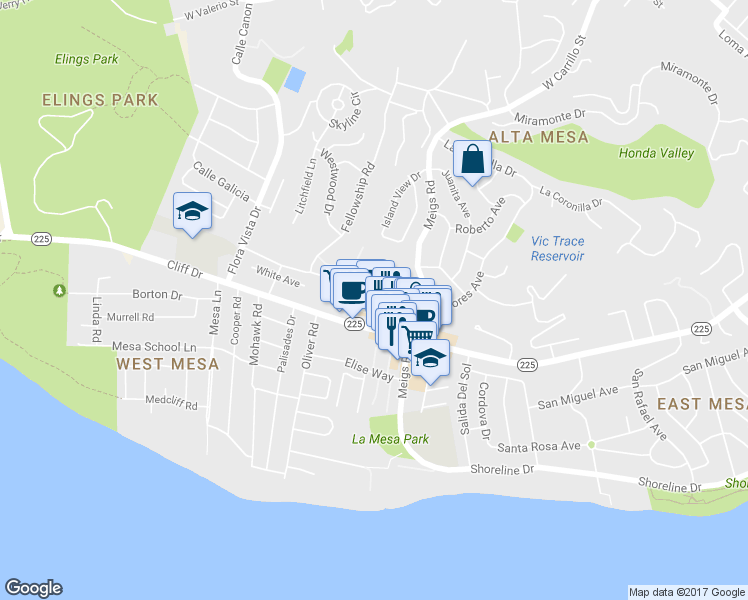 map of restaurants, bars, coffee shops, grocery stores, and more near 2018 Cliff Drive in Santa Barbara