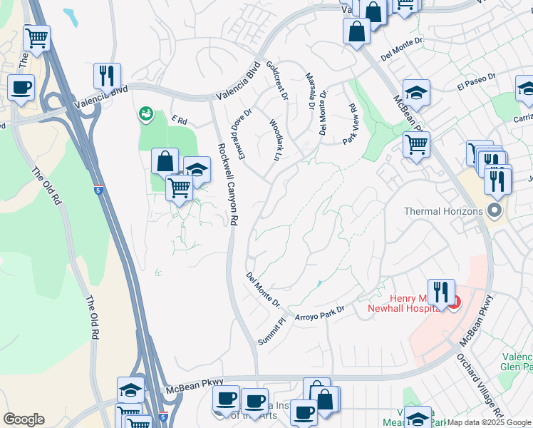 map of restaurants, bars, coffee shops, grocery stores, and more near 24452 Hampton Drive in Santa Clarita