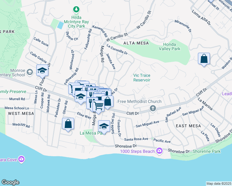 map of restaurants, bars, coffee shops, grocery stores, and more near 606 Ricardo Avenue in Santa Barbara