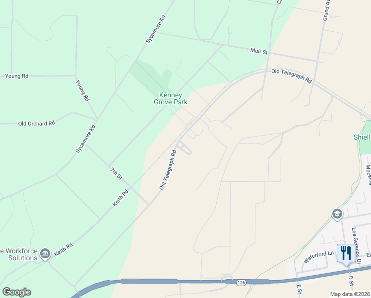 map of restaurants, bars, coffee shops, grocery stores, and more near 1906 Old Telegraph Road in Fillmore