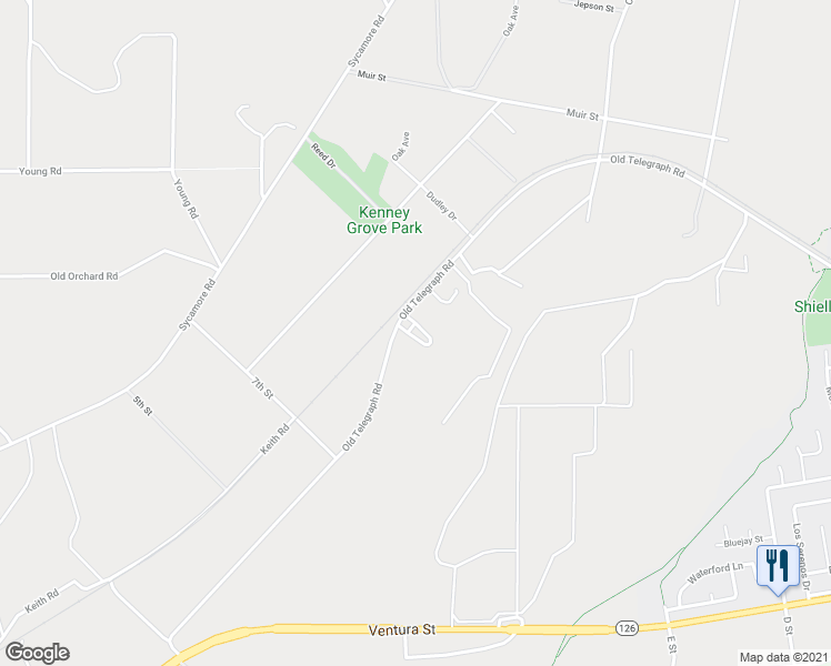 map of restaurants, bars, coffee shops, grocery stores, and more near 1906 Old Telegraph Road in Fillmore