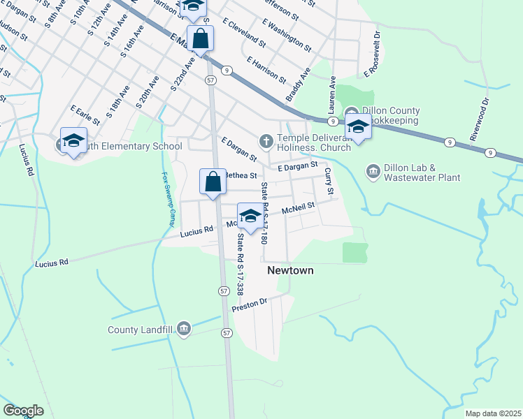 map of restaurants, bars, coffee shops, grocery stores, and more near 900 State Road S-17-338 in Dillon