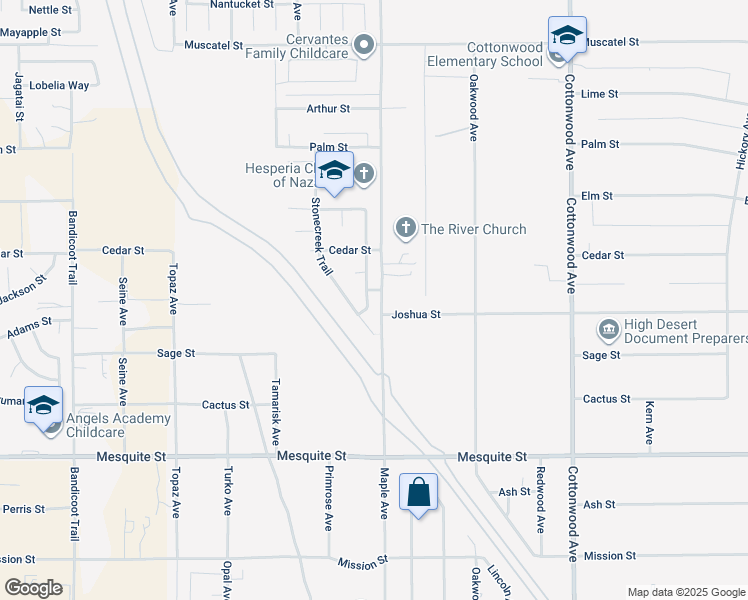 map of restaurants, bars, coffee shops, grocery stores, and more near 8361 Dove Creek Trail in Hesperia