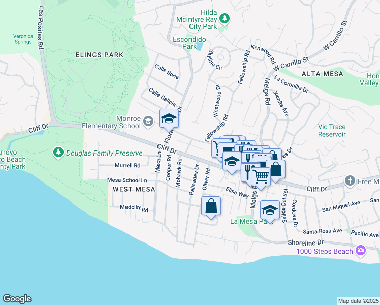 map of restaurants, bars, coffee shops, grocery stores, and more near in Santa Barbara