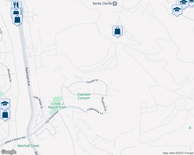 map of restaurants, bars, coffee shops, grocery stores, and more near 22435 Cardiff Drive in Santa Clarita