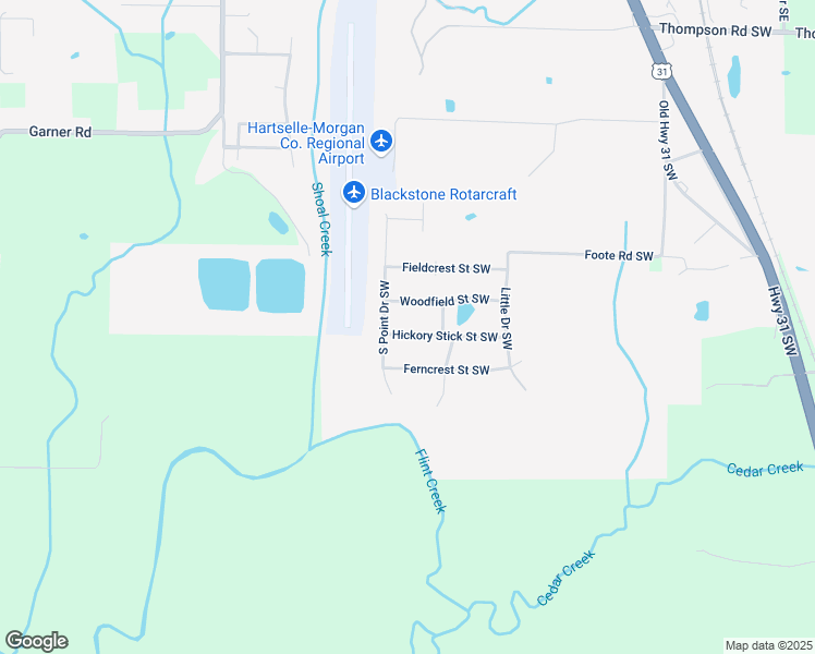 map of restaurants, bars, coffee shops, grocery stores, and more near 407 Hickory Stick Street Southwest in Hartselle