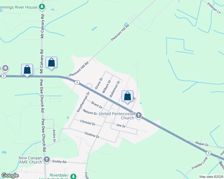 map of restaurants, bars, coffee shops, grocery stores, and more near 123 Wilbert Street in Dillon