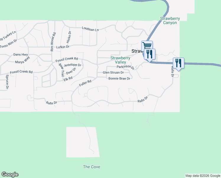 map of restaurants, bars, coffee shops, grocery stores, and more near 4831 Rim View Loop in Pine