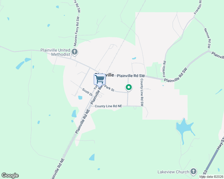 map of restaurants, bars, coffee shops, grocery stores, and more near 504 Plainville Road Southwest in Plainville