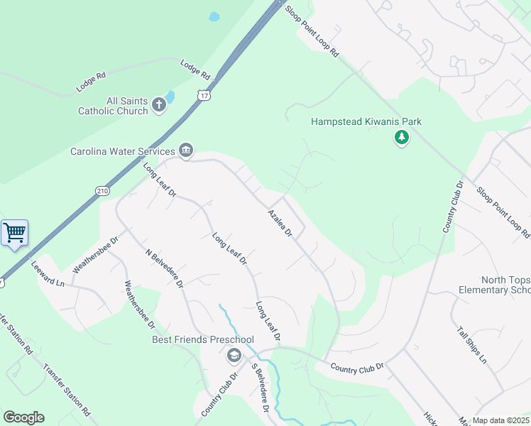 map of restaurants, bars, coffee shops, grocery stores, and more near 412 Azalea Drive in Hampstead