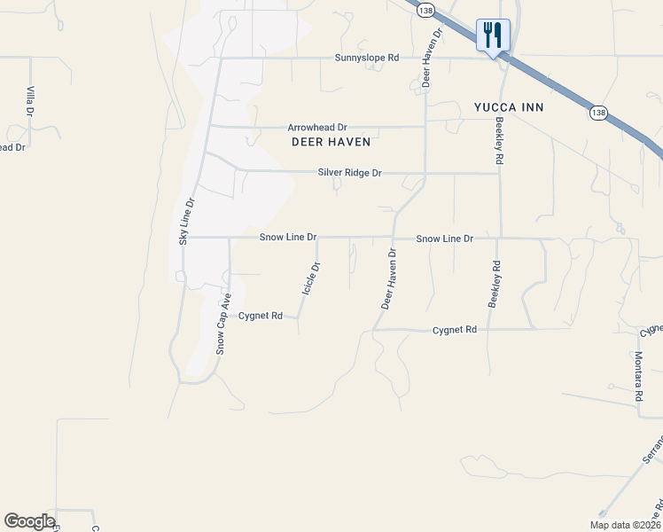 map of restaurants, bars, coffee shops, grocery stores, and more near 8410 Snow Valley Road in Pinon Hills
