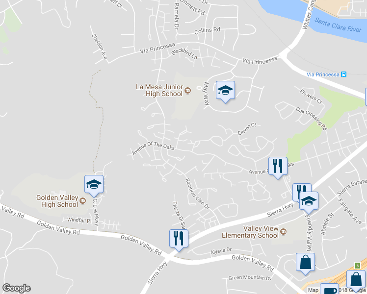 map of restaurants, bars, coffee shops, grocery stores, and more near 19915 Avenue Of The Oaks in Santa Clarita