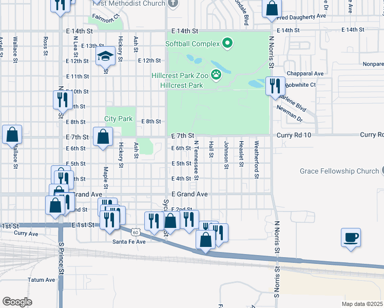 map of restaurants, bars, coffee shops, grocery stores, and more near East 6th Street in Clovis