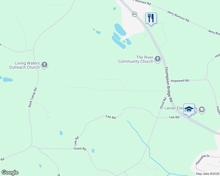 map of restaurants, bars, coffee shops, grocery stores, and more near 5045 Elrod Place in Gainesville
