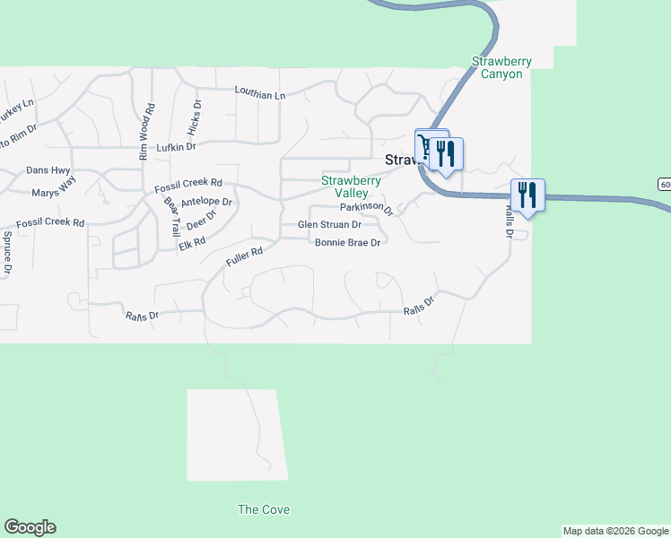 map of restaurants, bars, coffee shops, grocery stores, and more near 4831 Rim View Loop in Pine