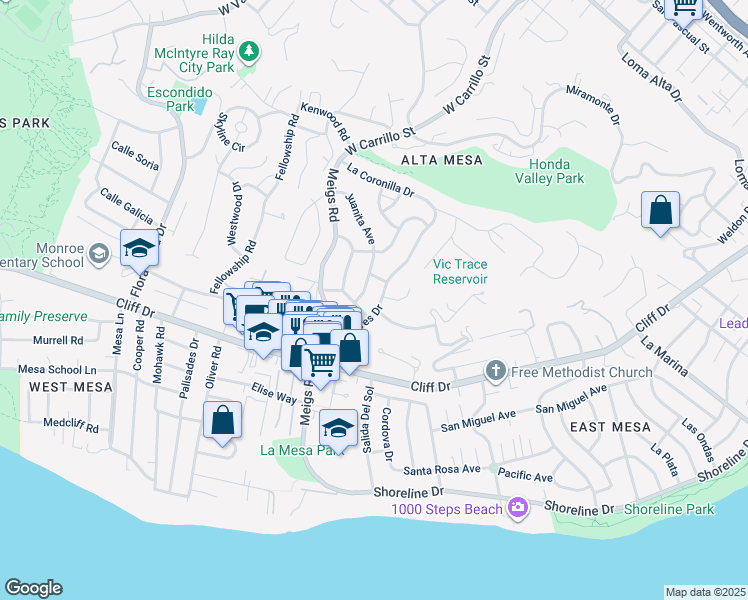map of restaurants, bars, coffee shops, grocery stores, and more near 621 Dolores Avenue in Santa Barbara