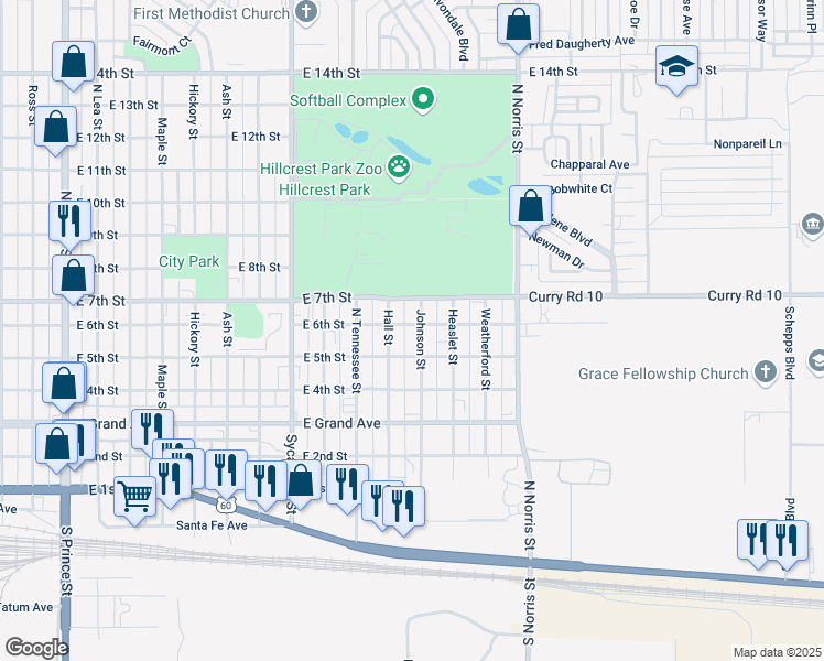 map of restaurants, bars, coffee shops, grocery stores, and more near 1800-1852 East 6th Street in Clovis