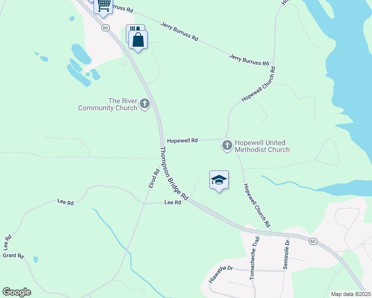 map of restaurants, bars, coffee shops, grocery stores, and more near 5042 Hopewell Road in Murrayville
