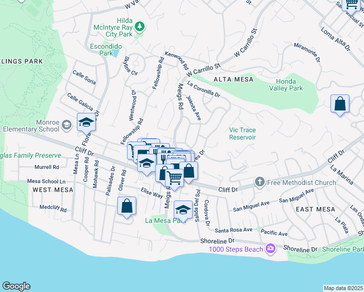 map of restaurants, bars, coffee shops, grocery stores, and more near 540 Ricardo Avenue in Santa Barbara