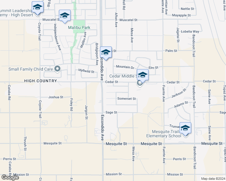 map of restaurants, bars, coffee shops, grocery stores, and more near 13364 Pleasant View Street in Hesperia