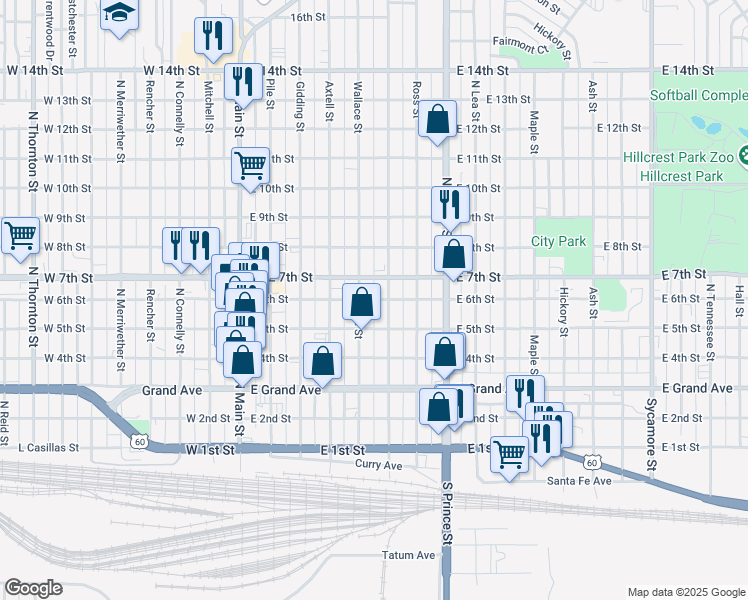 map of restaurants, bars, coffee shops, grocery stores, and more near 511 East 6th Street in Clovis