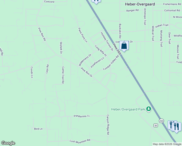 map of restaurants, bars, coffee shops, grocery stores, and more near 2019 Pinehaven Lane in Heber-Overgaard