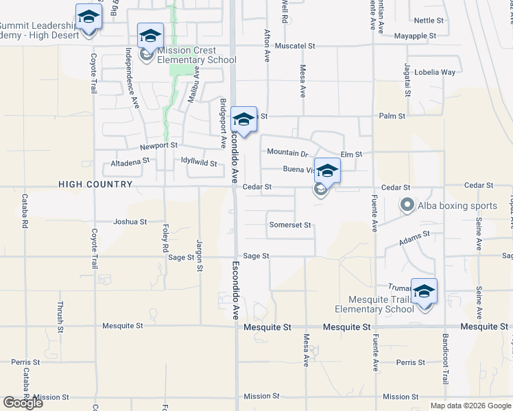 map of restaurants, bars, coffee shops, grocery stores, and more near 13352 Pleasant View Street in Hesperia