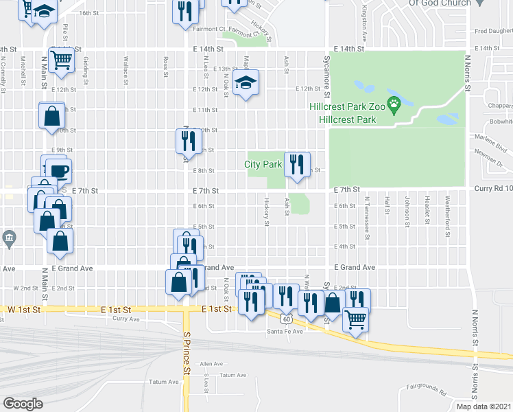 map of restaurants, bars, coffee shops, grocery stores, and more near East 6th Street in Clovis