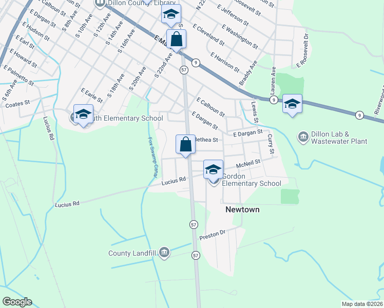 map of restaurants, bars, coffee shops, grocery stores, and more near 1400 State Road S-17-272 in Dillon