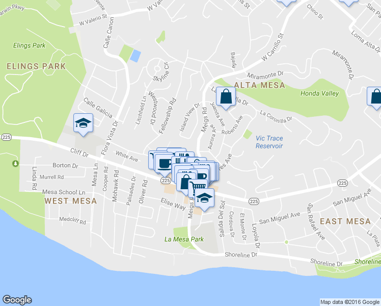 map of restaurants, bars, coffee shops, grocery stores, and more near 539 Meigs Road in Santa Barbara