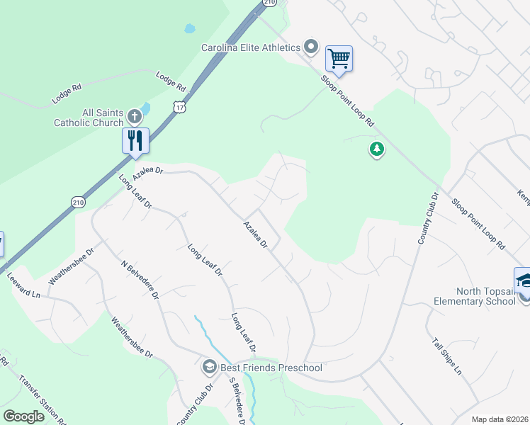 map of restaurants, bars, coffee shops, grocery stores, and more near 120 Mulberry Circle in Hampstead