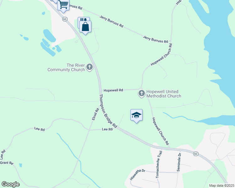 map of restaurants, bars, coffee shops, grocery stores, and more near 5042 Hopewell Road in Murrayville