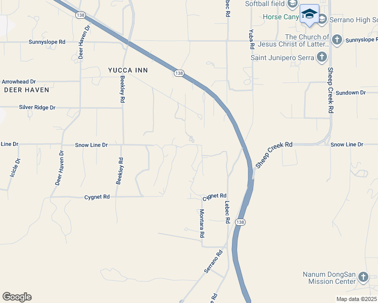 map of restaurants, bars, coffee shops, grocery stores, and more near Snowline Drive in Piñon Hills