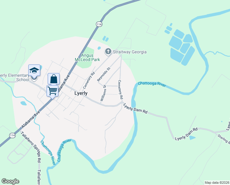 map of restaurants, bars, coffee shops, grocery stores, and more near 101 Echols Street in Lyerly