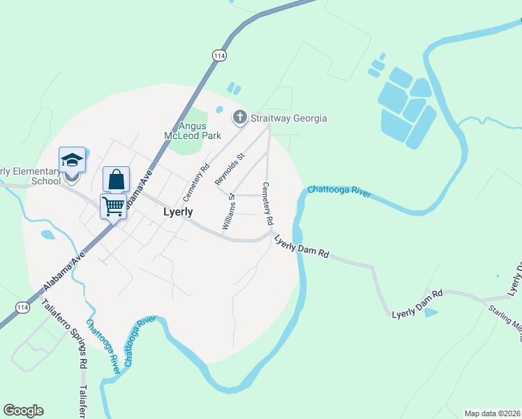 map of restaurants, bars, coffee shops, grocery stores, and more near 101 Echols Street in Lyerly