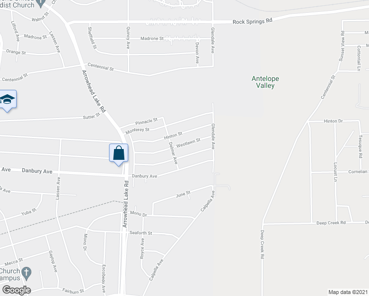 map of restaurants, bars, coffee shops, grocery stores, and more near 19179 Westlawn Street in Hesperia