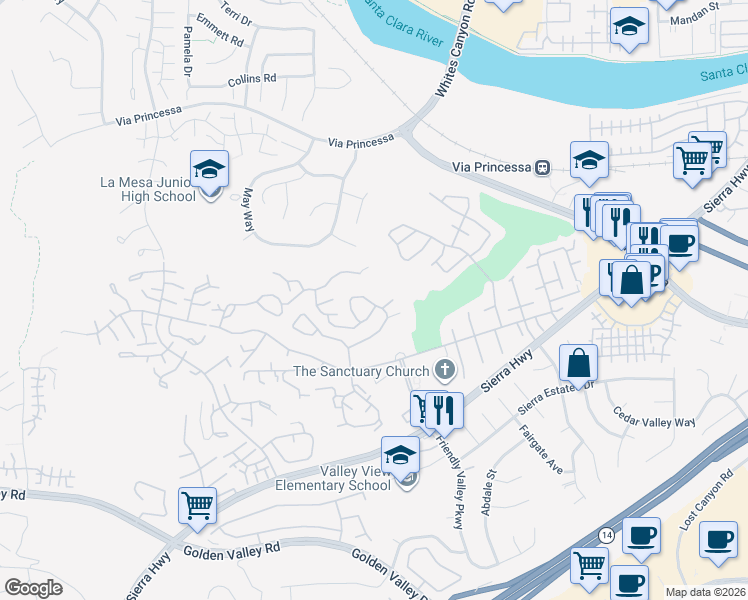 map of restaurants, bars, coffee shops, grocery stores, and more near 26562 Cardwick Court in Santa Clarita
