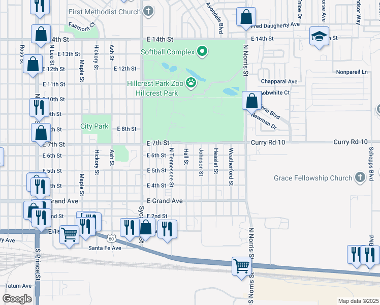 map of restaurants, bars, coffee shops, grocery stores, and more near 1800-1852 East 6th Street in Clovis