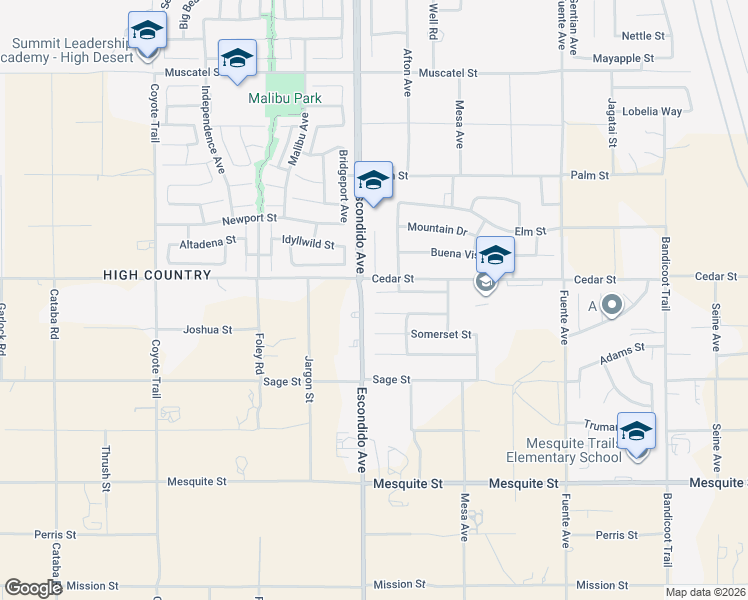 map of restaurants, bars, coffee shops, grocery stores, and more near 13329 Sunny Ridge Street in Hesperia