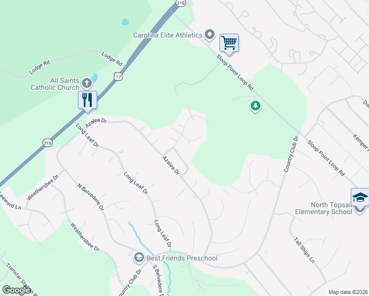 map of restaurants, bars, coffee shops, grocery stores, and more near 120 Mulberry Circle in Hampstead