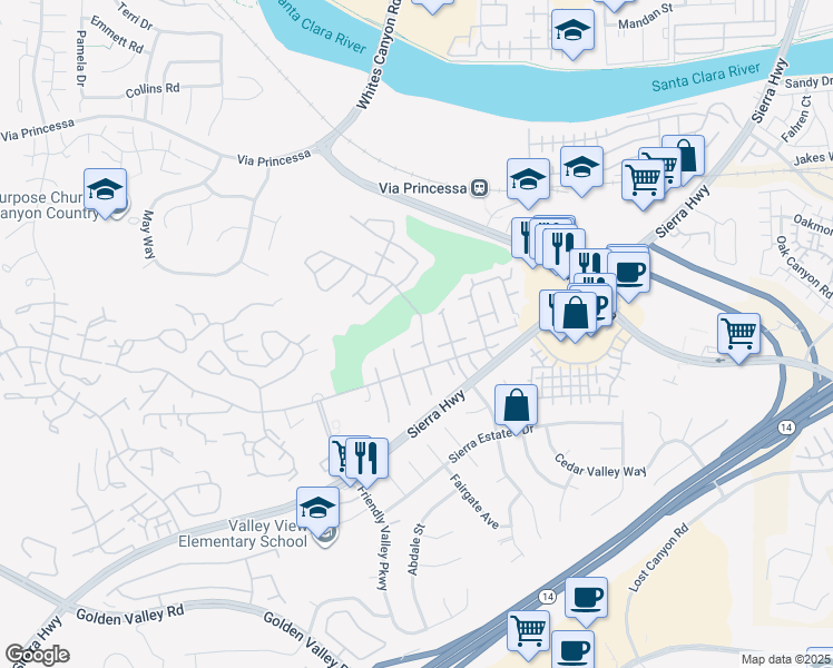 map of restaurants, bars, coffee shops, grocery stores, and more near 19115 Avenue Of The Oaks in Santa Clarita