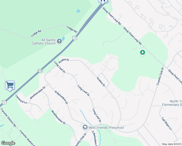map of restaurants, bars, coffee shops, grocery stores, and more near 400 Azalea Drive in Hampstead