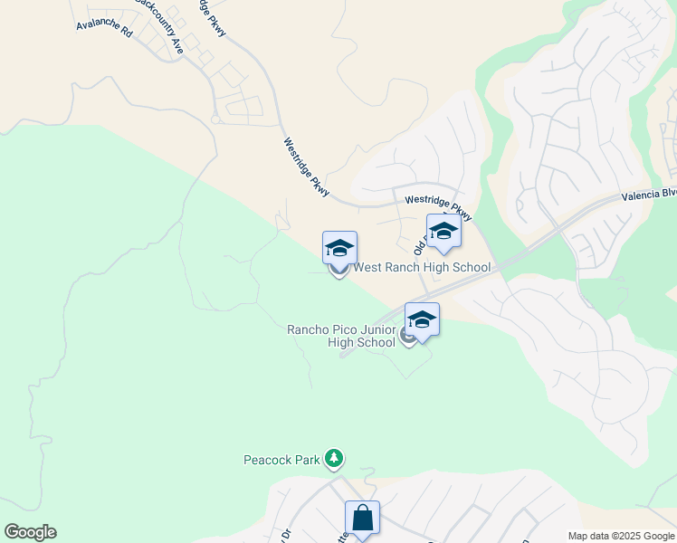 map of restaurants, bars, coffee shops, grocery stores, and more near 26255 Valencia Boulevard in Stevenson Ranch