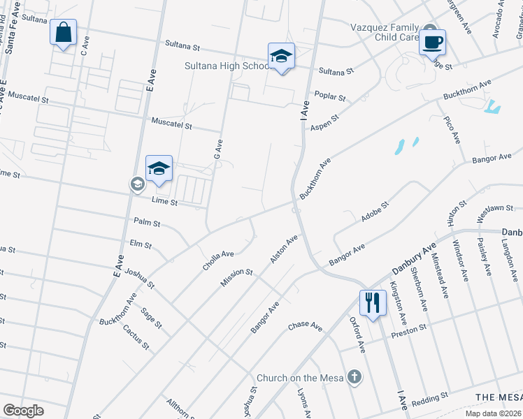 map of restaurants, bars, coffee shops, grocery stores, and more near H Avenue in Hesperia