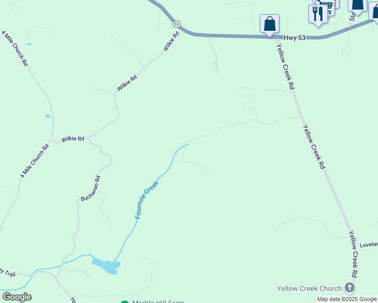 map of restaurants, bars, coffee shops, grocery stores, and more near 549 Poole Road in Ball Ground