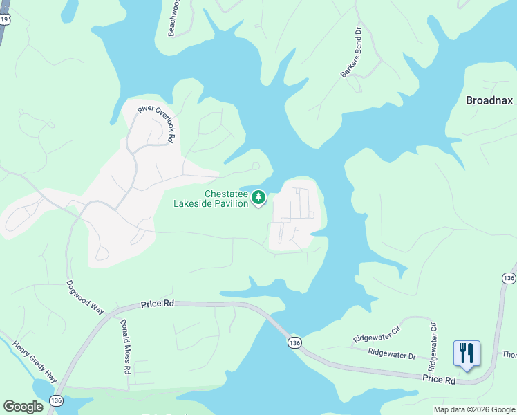 map of restaurants, bars, coffee shops, grocery stores, and more near 1117 Dogwood Way in Dawsonville