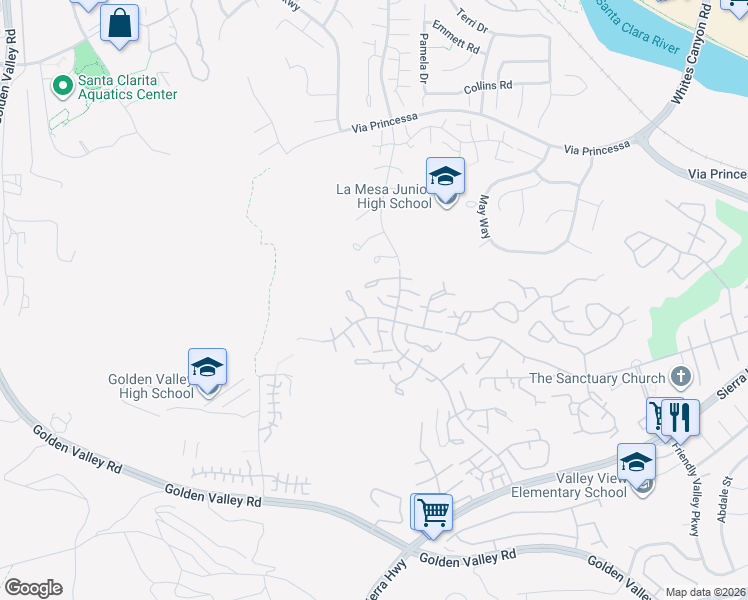 map of restaurants, bars, coffee shops, grocery stores, and more near 26323 Rainbow Glen Drive in Santa Clarita